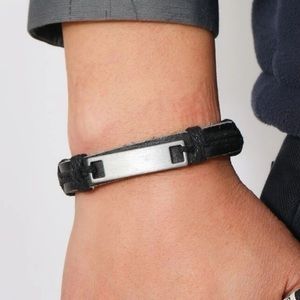 Black Faux Leather Bracelet Adjustable Size